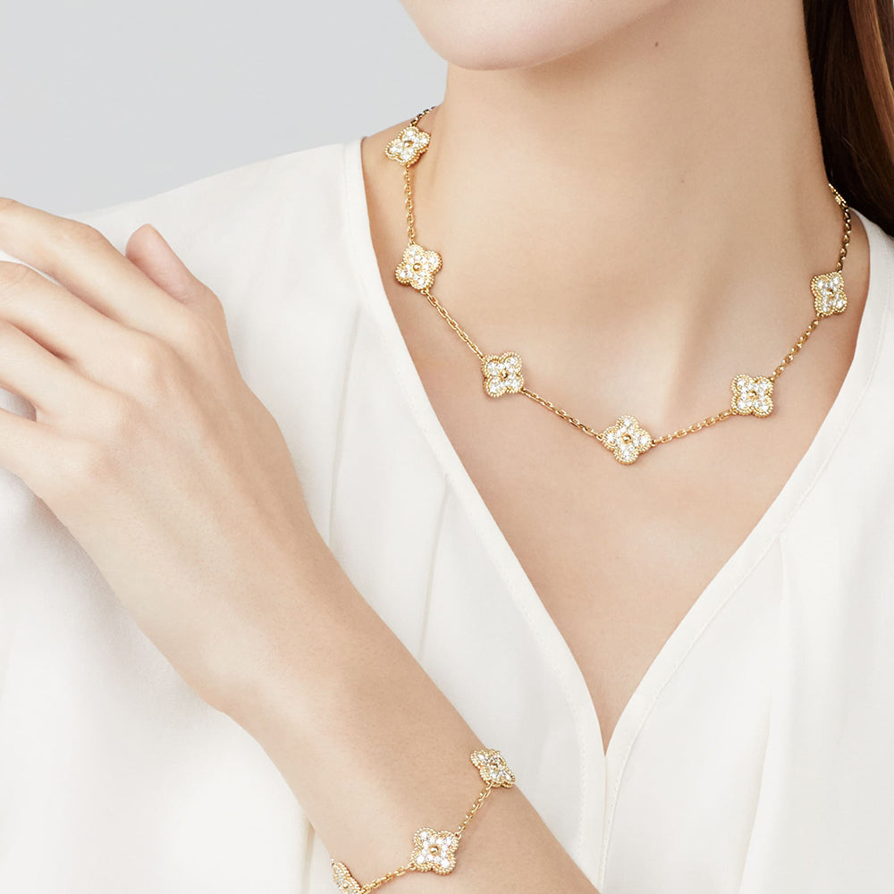 [OAKJURI Jewelry]CLOVER 10 MOTIFS DIAMOND NECKLACE
