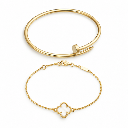 [OAKJURI Jewelry] Clover White Mother-of-Pearl & JUSTE Bracelet Stack Set