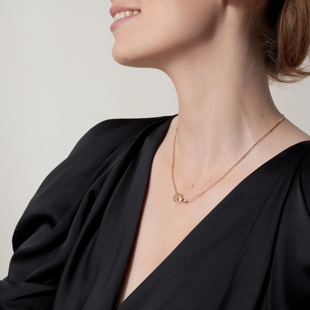 [OAKJURI Jewelry] LOVE DOUBLE RING HALF DIAMOND NECKLACE