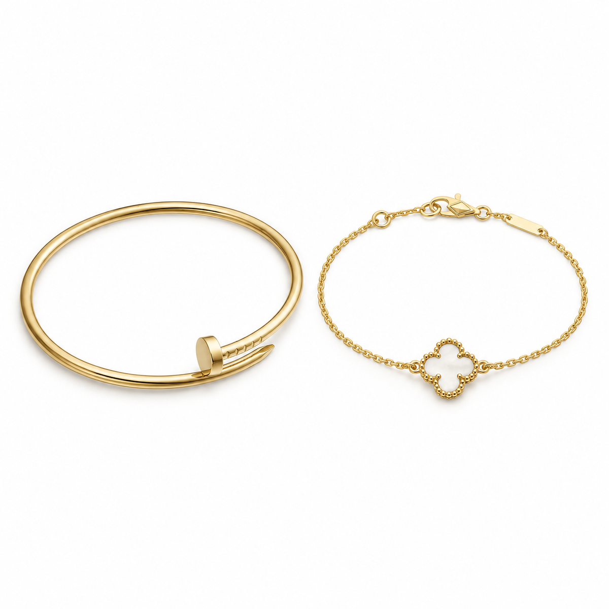 [OAKJURI Jewelry] Clover White Mother-of-Pearl & JUSTE Bracelet Stack Set