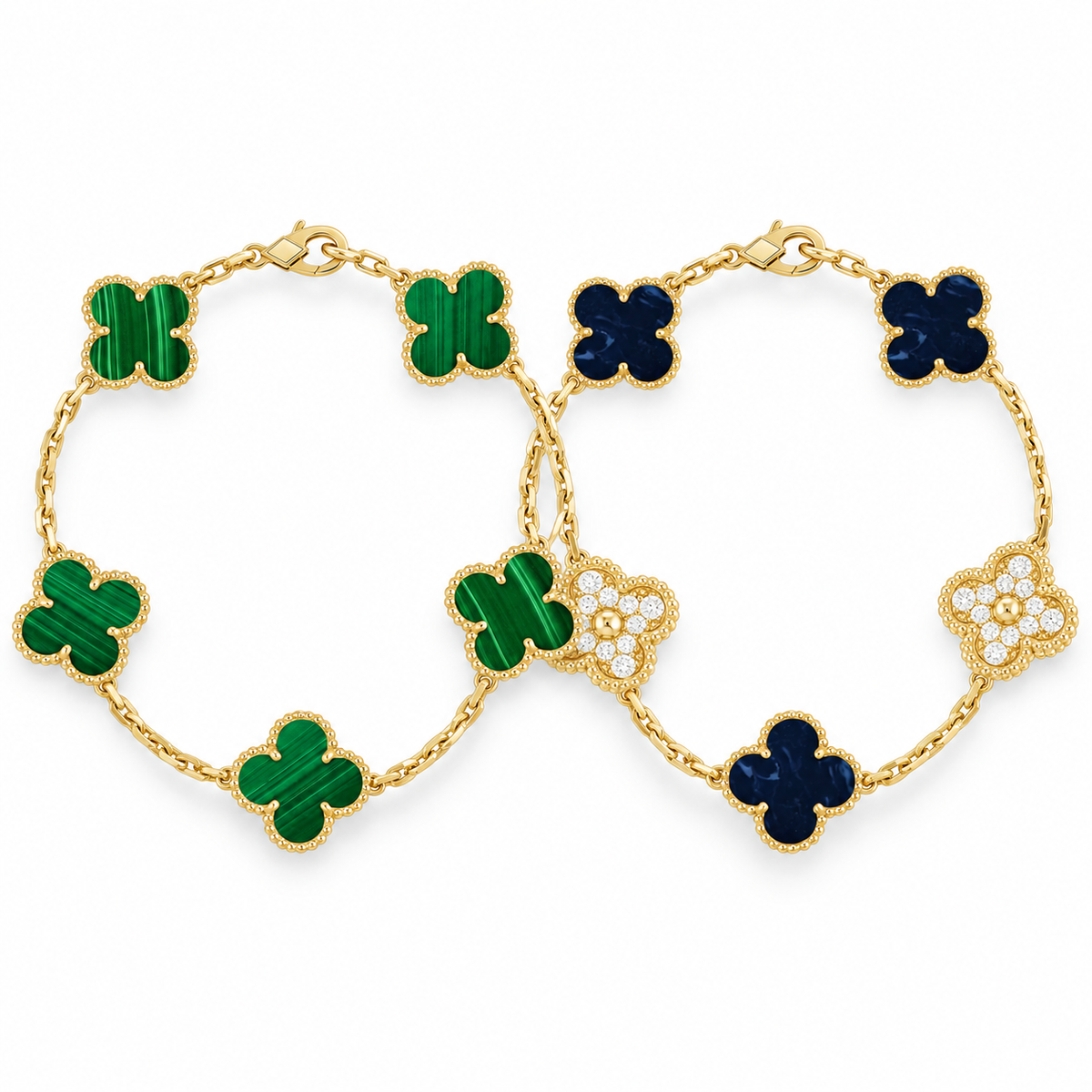 [OAKJURI Jewelry]Clover 5-Motif Malachite & Pietersite Bracelet Stack Set