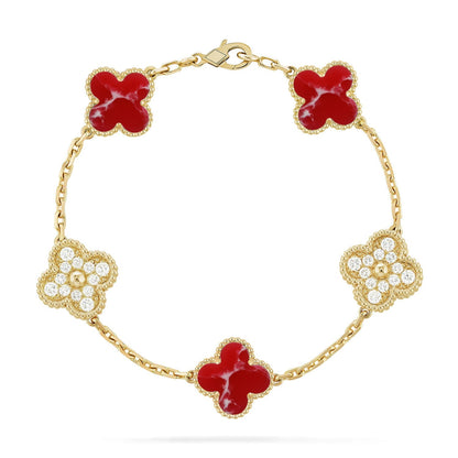[OAKJURI Jewelry]CLOVER 5 MOTIF RED PATTERN BRACELET COLLECTION
