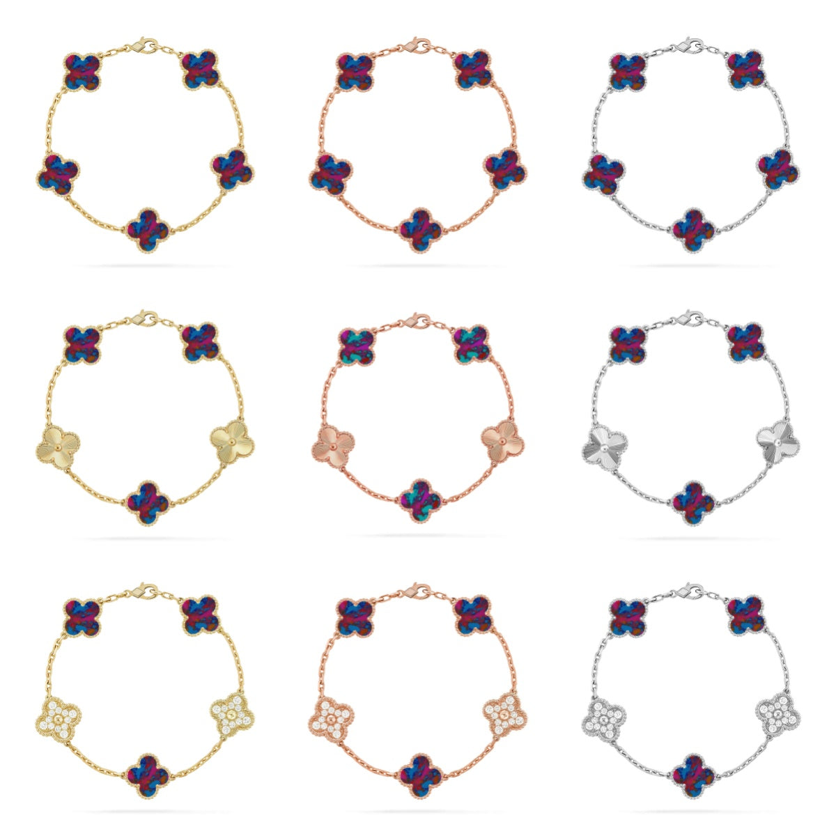 [OAKJURI Jewelry]CLOVER 5 MOTIF COLOR GEMSTONES BRACELET COLLECTION