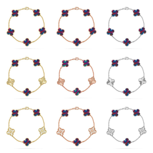 [OAKJURI Jewelry]CLOVER 5 MOTIF COLOR GEMSTONES BRACELET COLLECTION