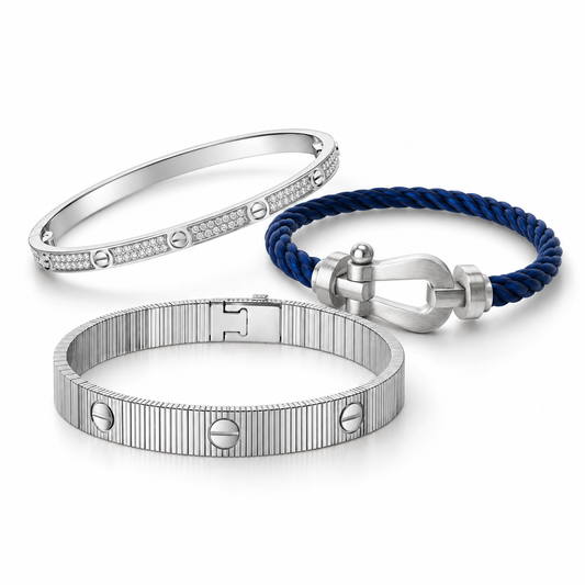 [OAKJURI Jewelry]Love & Force Large Horseshoe Trio Bracelet Stack Set