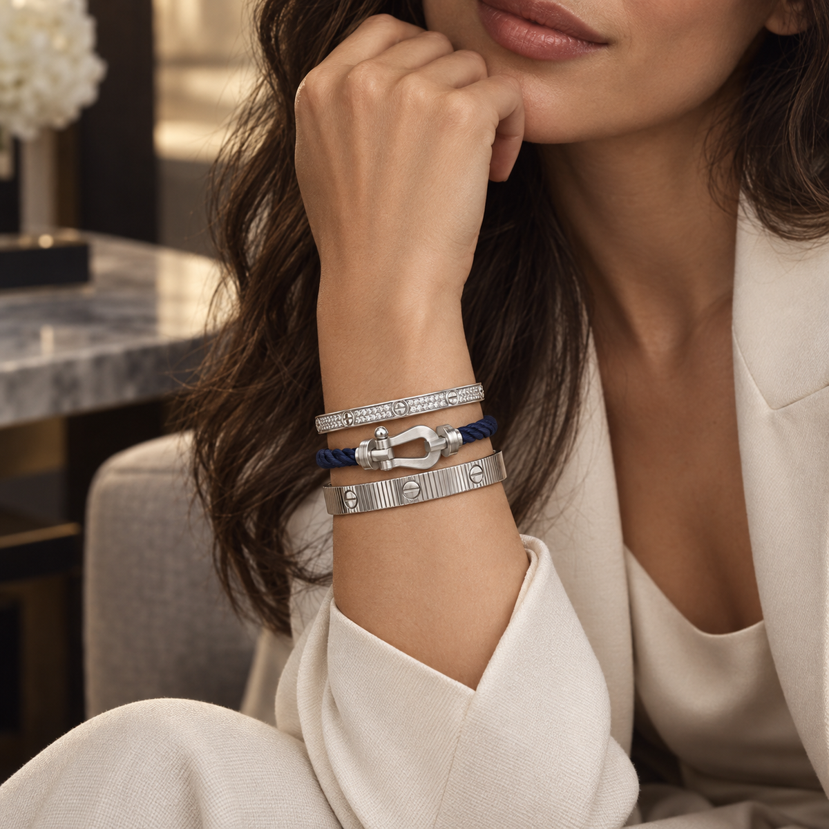 [OAKJURI Jewelry]Love & Force Large Horseshoe Trio Bracelet Stack Set
