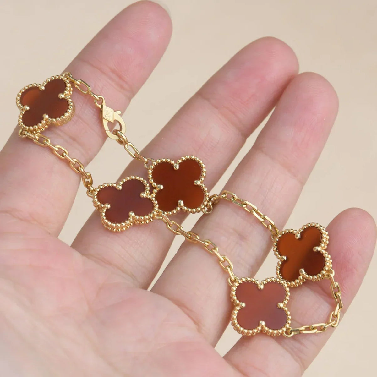 [OAKJURI Jewelry] CLOVER 5 MOTIF RED CORNELIAN BRACELET COLLECTION