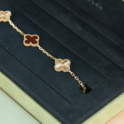 [OAKJURI Jewelry]CLOVER  5 MOTIFS CARNELIAN GOLD BRACELET