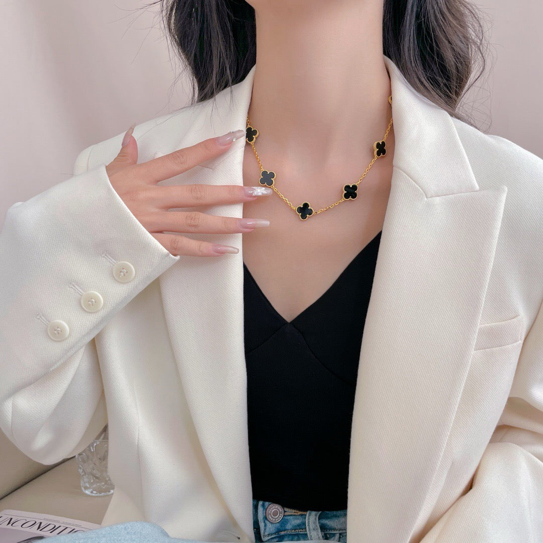 [OAKJURI Jewelry]CLOVER 10 MOTIFS ONYX NECKLACE