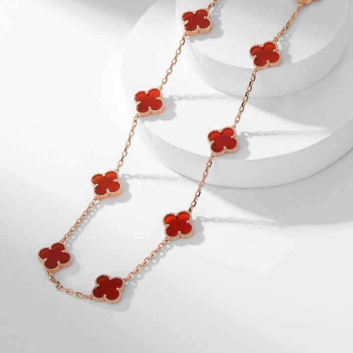 [OAKJURI Jewelry]CLOVER 10 MOTIFS CARNELIAN NECKLACE