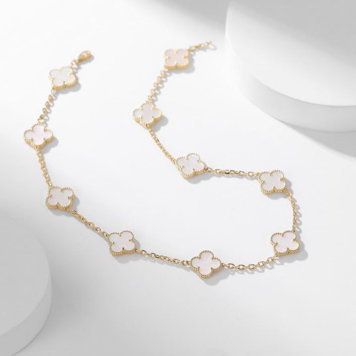 [OAKJURI Jewelry]CLOVER 10 MOTIFS WHITE MOTHER OF PEARL NECKLACE