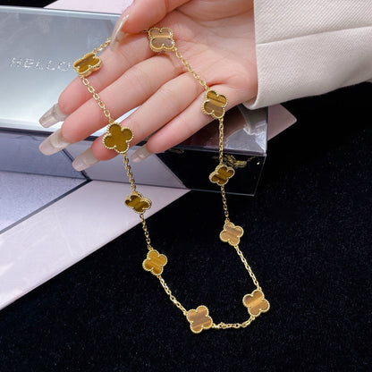 [OAKJURI Jewelry]CLOVER 10 MOTIFS TIGER EYE NECKLACE