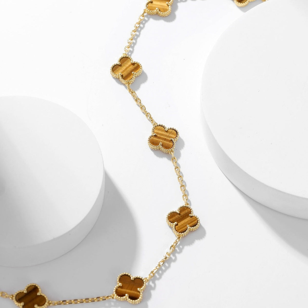 [OAKJURI Jewelry]CLOVER 10 MOTIFS TIGER EYE NECKLACE