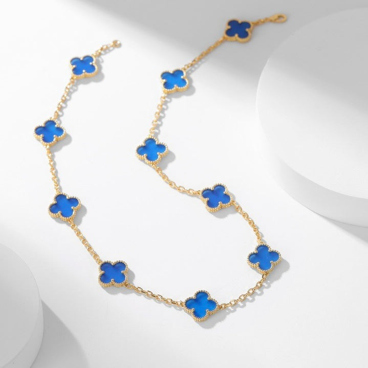 [OAKJURI Jewelry]CLOVER 10 MOTIFS BLUE AGATE NECKLACE