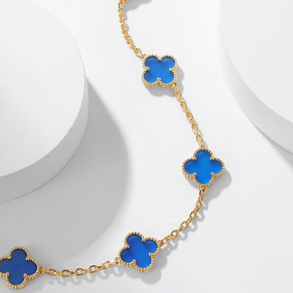 [OAKJURI Jewelry]CLOVER 10 MOTIFS BLUE AGATE NECKLACE