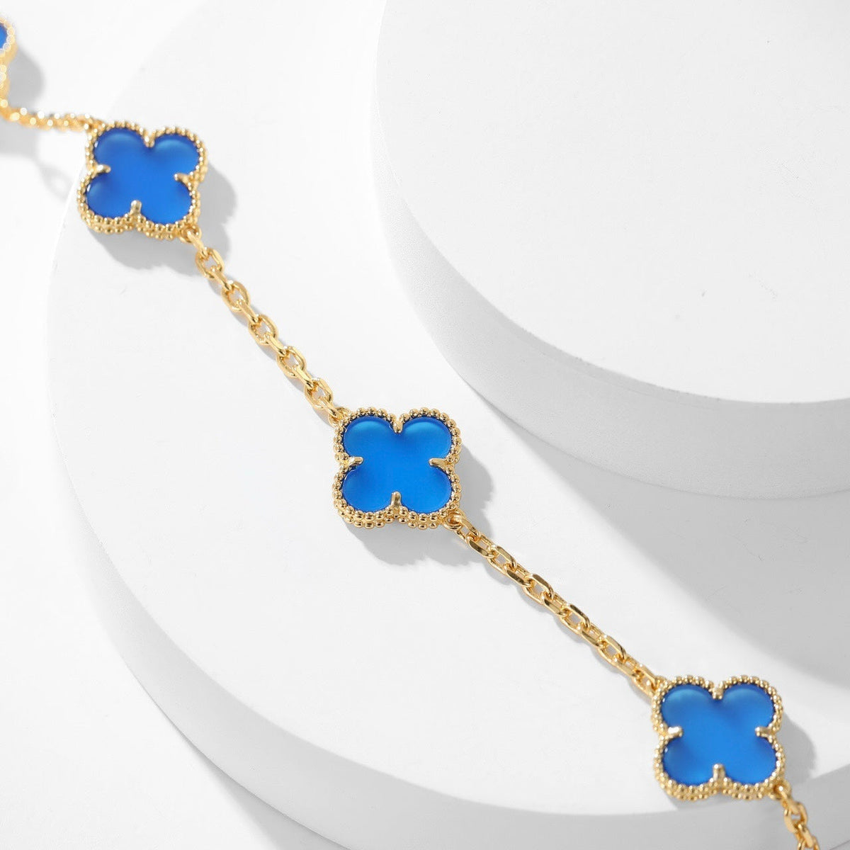 [OAKJURI Jewelry]CLOVER 10 MOTIFS BLUE AGATE NECKLACE