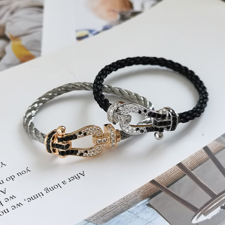 [OAKJURI Jewelry]FORCE LARGE HORSESHOE BLACK WHITE DIAMOND BRACELET ROSE GOLD