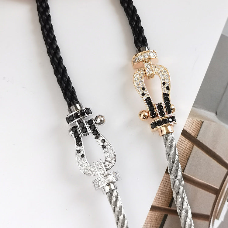 [OAKJURI Jewelry]FORCE LARGE HORSESHOE BLACK WHITE DIAMOND BRACELET ROSE GOLD