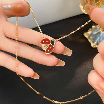 [OAKJURI Jewelry]LUCKY  CARNELIANS LADYBUG NECKLACE