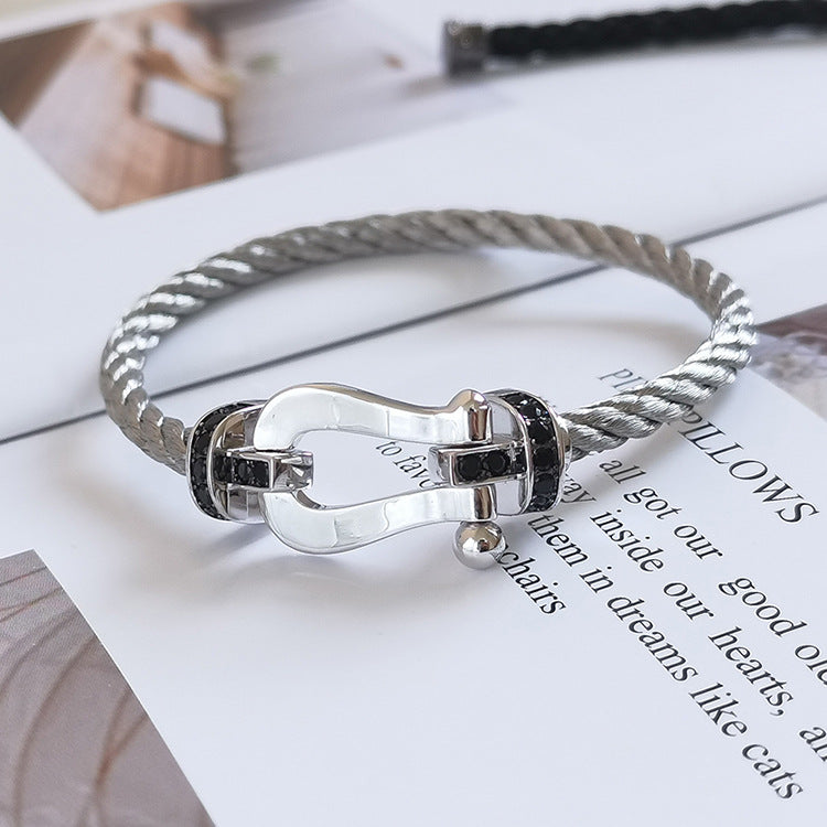 [OAKJURI Jewelry]FORCE LARGE HORSESHOE BLACK DIAMOND BRACELET SILVER