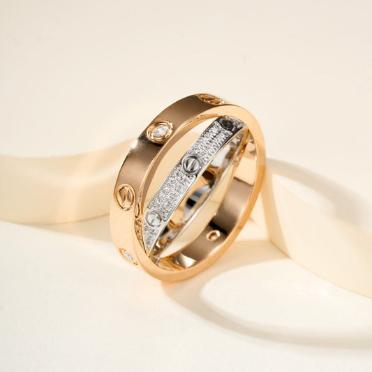 [OAKJURI Jewelry] LOVE PINK GOLD SILVER DIAMOND DOUBLE RING