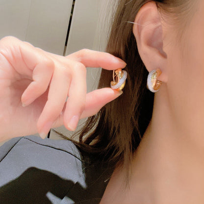 [OAKJURI Jewelry] TRINITY HALF DIAMOND  CLASSIC EARRINGS