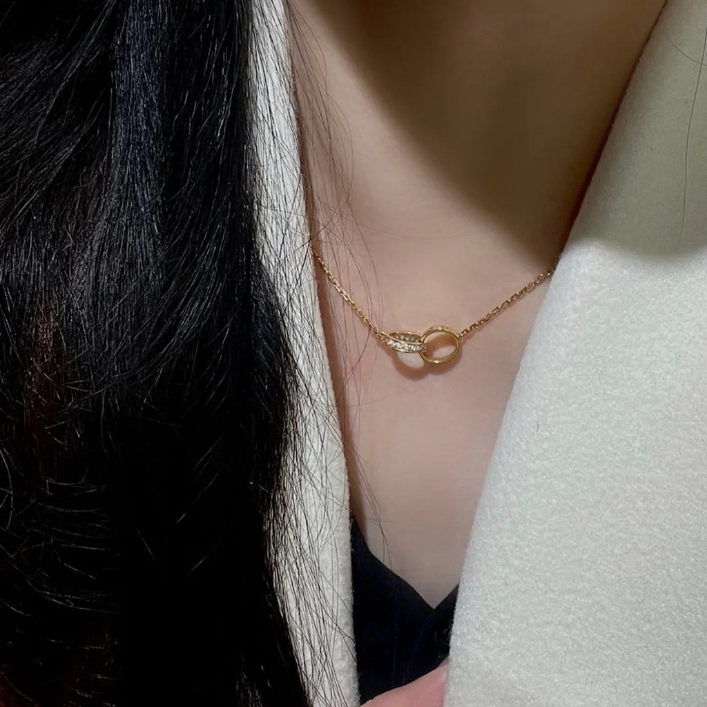 [OAKJURI Jewelry] LOVE DOUBLE RING HALF DIAMOND NECKLACE