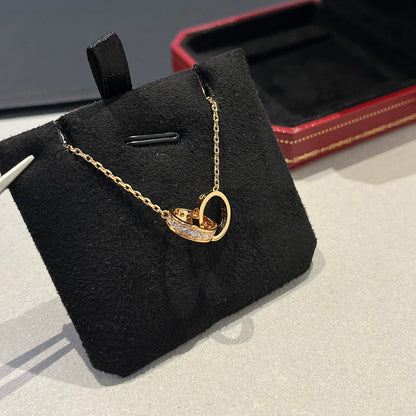 [OAKJURI Jewelry] LOVE DOUBLE RING HALF DIAMOND NECKLACE