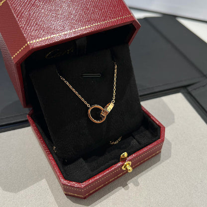 [OAKJURI Jewelry] LOVE DOUBLE RING HALF DIAMOND NECKLACE