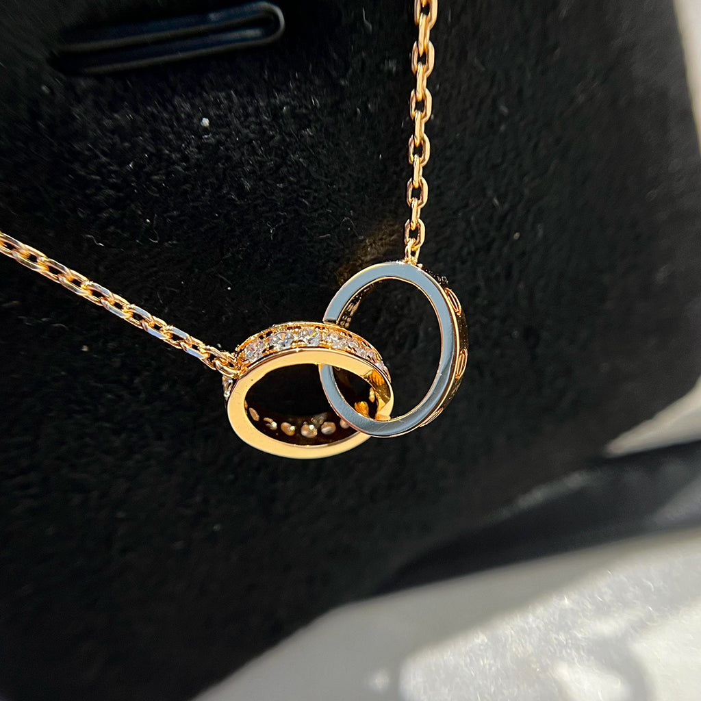[OAKJURI Jewelry] LOVE DOUBLE RING HALF DIAMOND NECKLACE