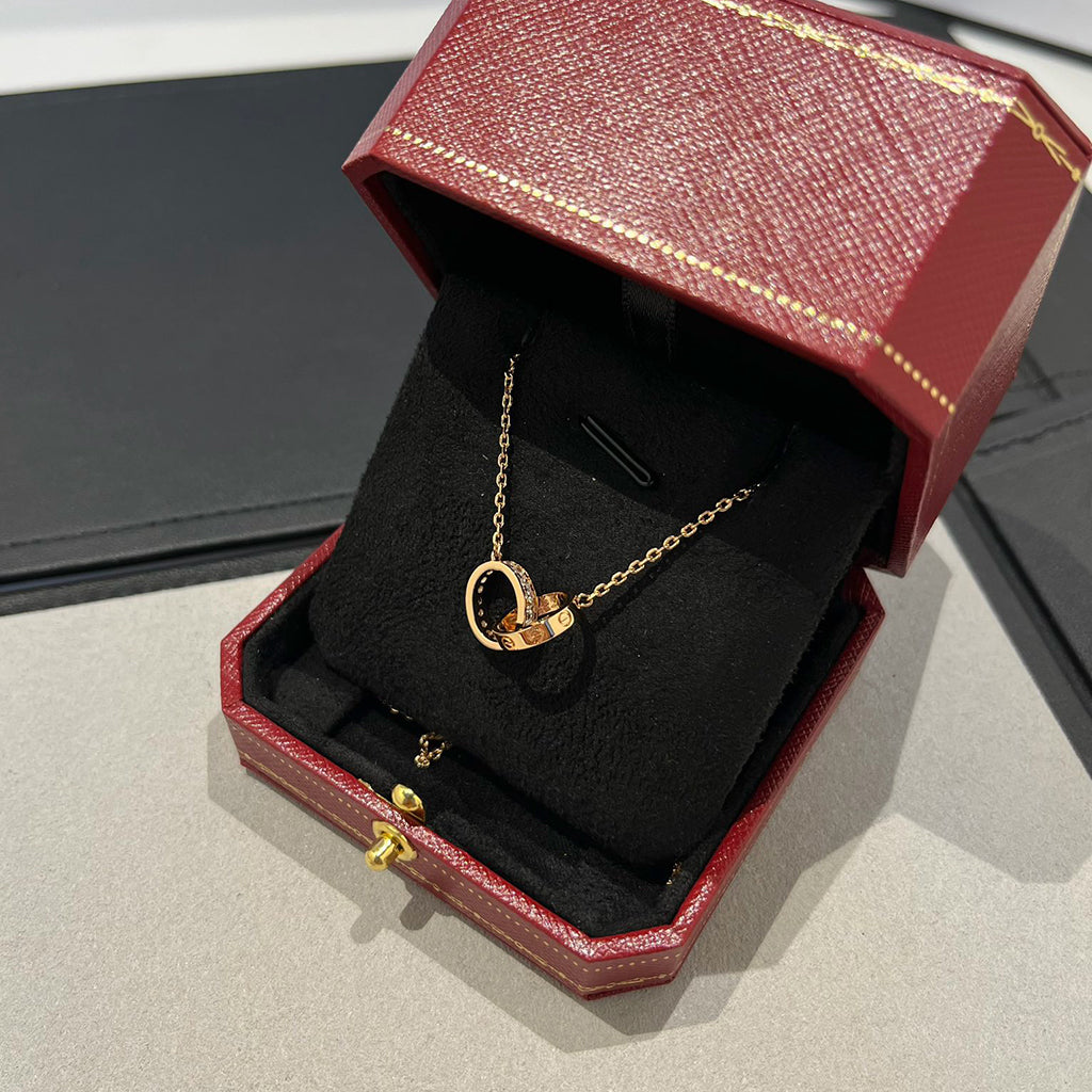 [OAKJURI Jewelry] LOVE DOUBLE RING HALF DIAMOND NECKLACE