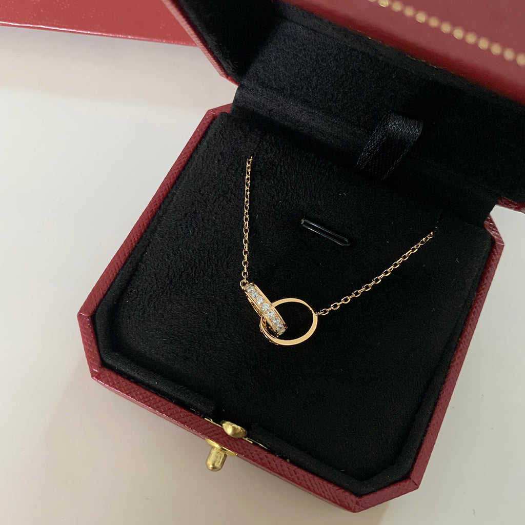 [OAKJURI Jewelry] LOVE DOUBLE RING HALF DIAMOND NECKLACE