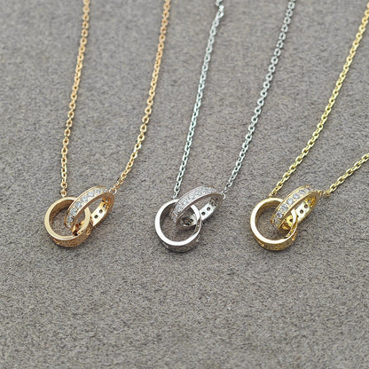 [OAKJURI Jewelry] LOVE DOUBLE RING HALF DIAMOND NECKLACE