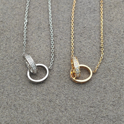 [OAKJURI Jewelry] LOVE DOUBLE RING HALF DIAMOND NECKLACE