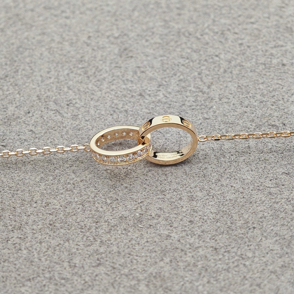 [OAKJURI Jewelry] LOVE DOUBLE RING HALF DIAMOND NECKLACE