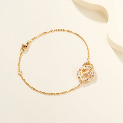 [OAKJURI Jewelry] LOVE DOUBLE RING FULL DIAMOND BRACELET