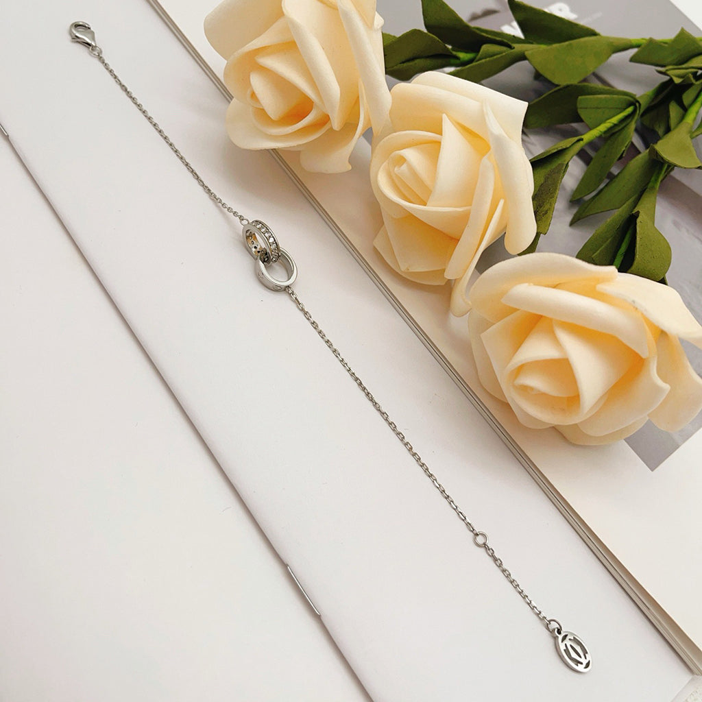 [OAKJURI Jewelry] LOVE DOUBLE RING HALF DIAMOND BRACELET