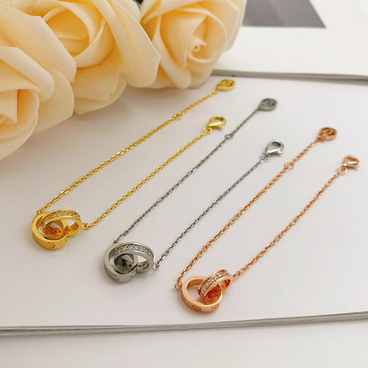 [OAKJURI Jewelry] LOVE DOUBLE RING HALF DIAMOND BRACELET