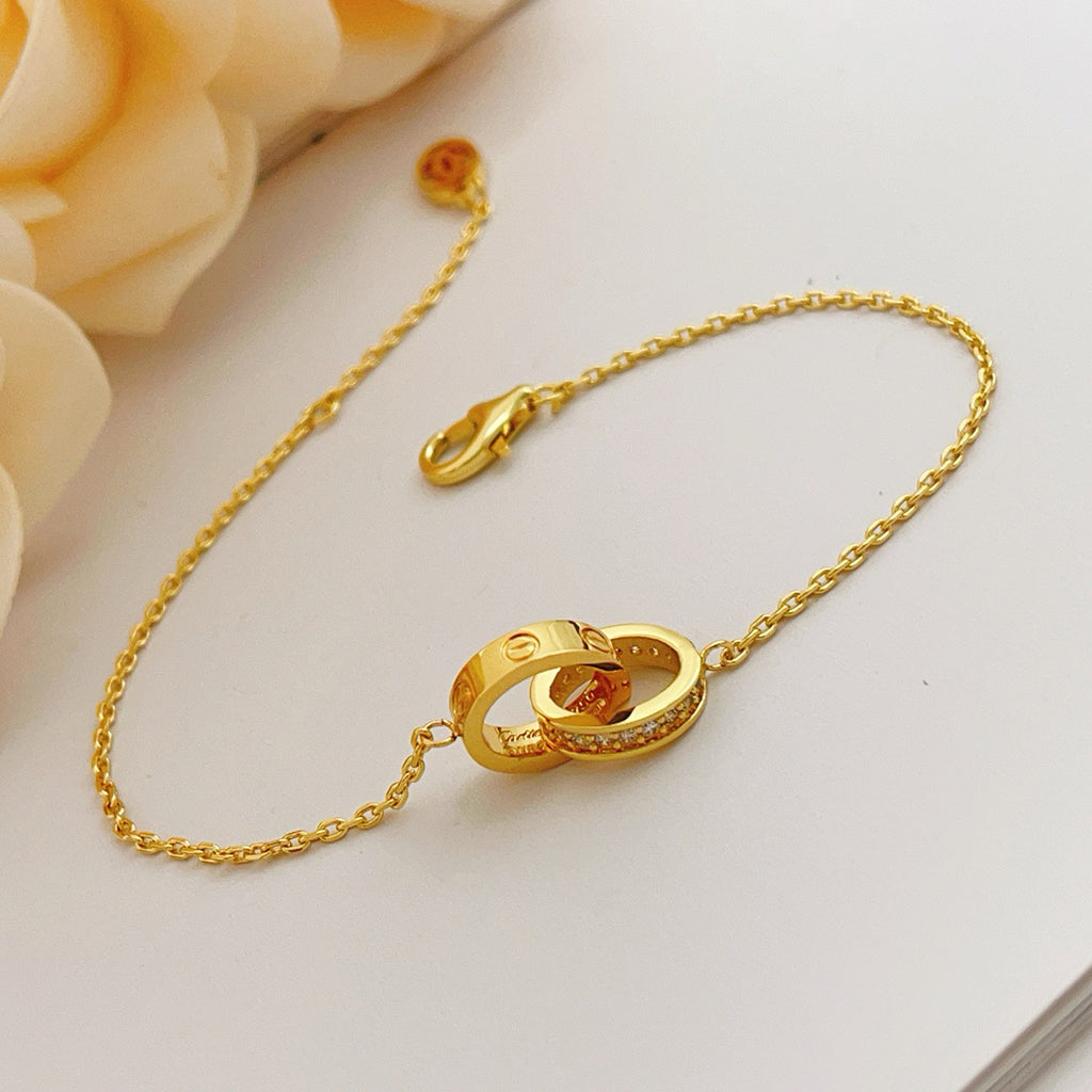 [OAKJURI Jewelry] LOVE DOUBLE RING HALF DIAMOND BRACELET