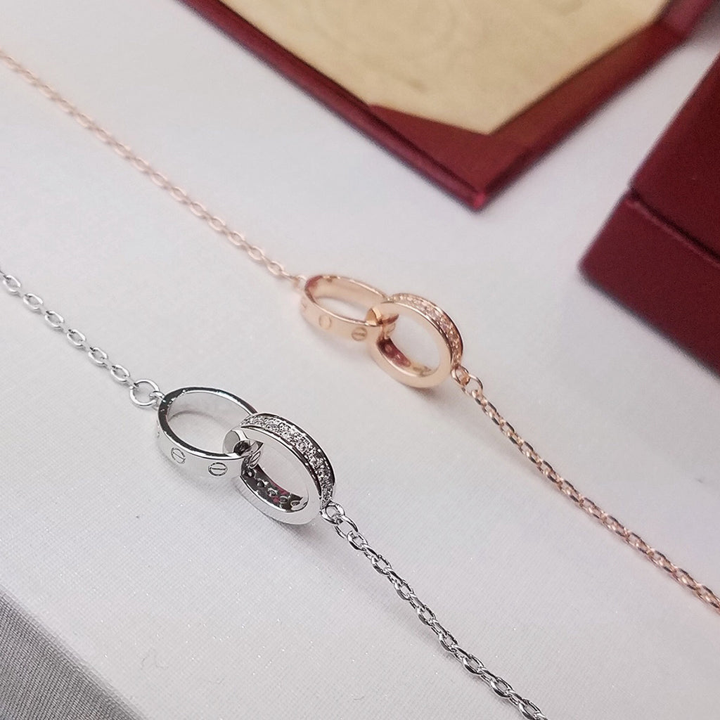 [OAKJURI Jewelry] LOVE DOUBLE RING HALF DIAMOND BRACELET