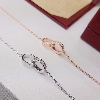 [OAKJURI Jewelry] LOVE DOUBLE RING HALF DIAMOND BRACELET