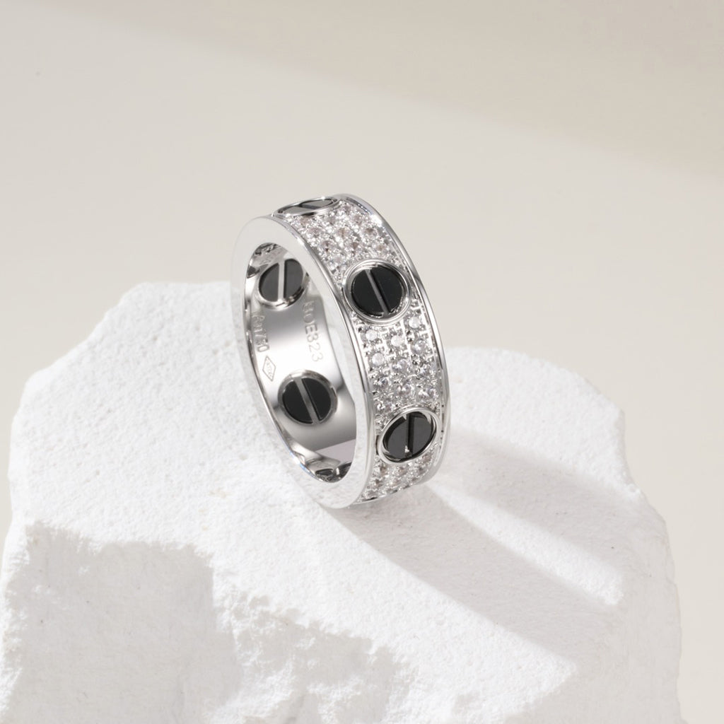 [OAKJURI Jewelry] LOVE RING 5.5MM DIAMONDS PAVED CERAMIC