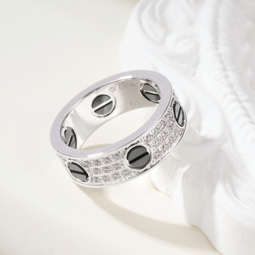 [OAKJURI Jewelry] LOVE RING 5.5MM DIAMONDS PAVED CERAMIC