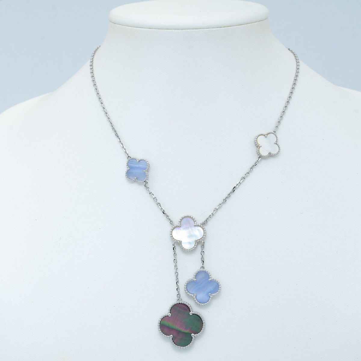 [OAKJURI Jewelry]CLOVER MOP CHALCEDONY NECKLACE SILVER 6 MOTIF