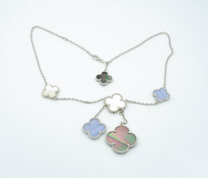 [OAKJURI Jewelry]CLOVER MOP CHALCEDONY NECKLACE SILVER 6 MOTIF