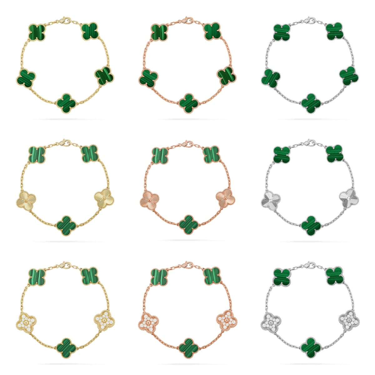 [OAKJURI Jewelry] CLOVER 5 MOTIF MALACHITE BRACELET COLLECTION