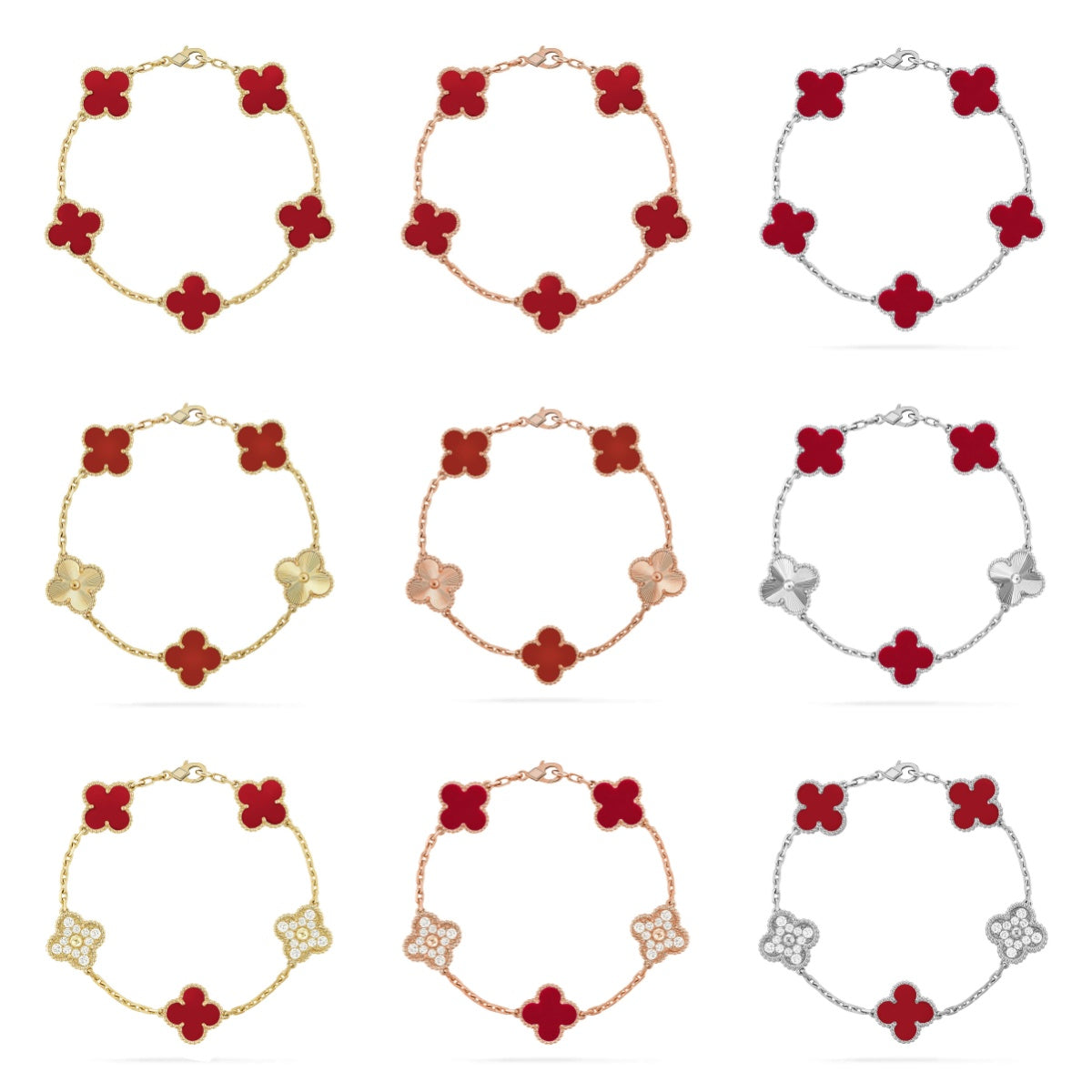 [OAKJURI Jewelry] CLOVER 5 MOTIF RED CORNELIAN BRACELET COLLECTION