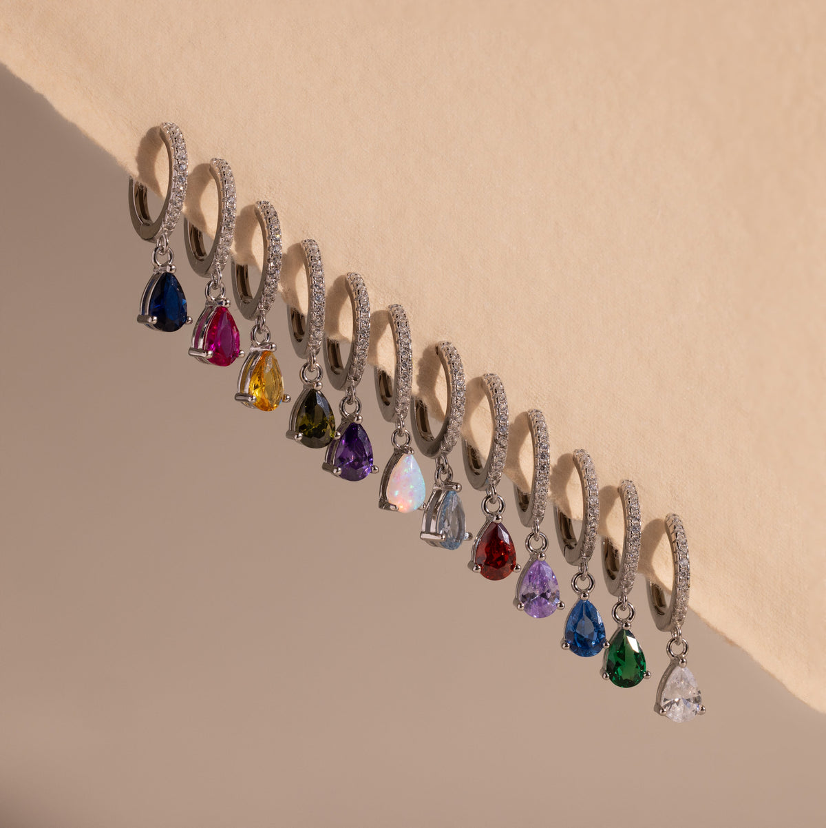 Pave Birthstone Drop Huggies