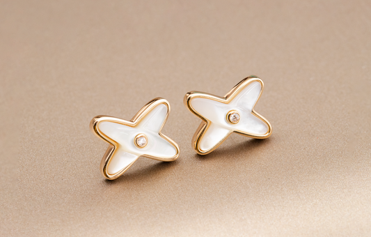 [OAKJURI Jewelry]JEUX DE WHITE MOP ROSE GOLD DIAMOND EARRINGS
