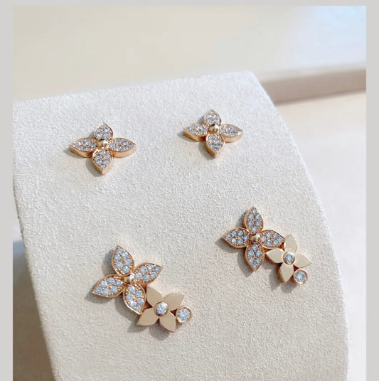 [OAKJURI Jewelry]STAR BLOSSOM STUD EARRINGS PINK GOLD DIAMONDS